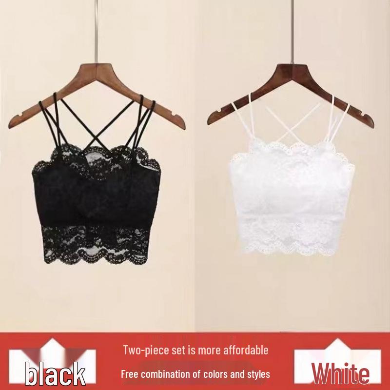 Lace Camisole Bustier Top with Strapless Back, Chest Pads, Wire-Free Push-Up, Anti-Exposure Design for Young Girls