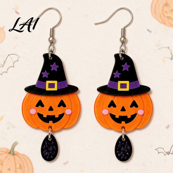 Playful Holiday Accessory Set 1 Pair 2D Acrylic Halloween Dangle Drop Earrings for Women Fun Party Favors Spooky Ghost Cat Pumpkin Earrings Costume
