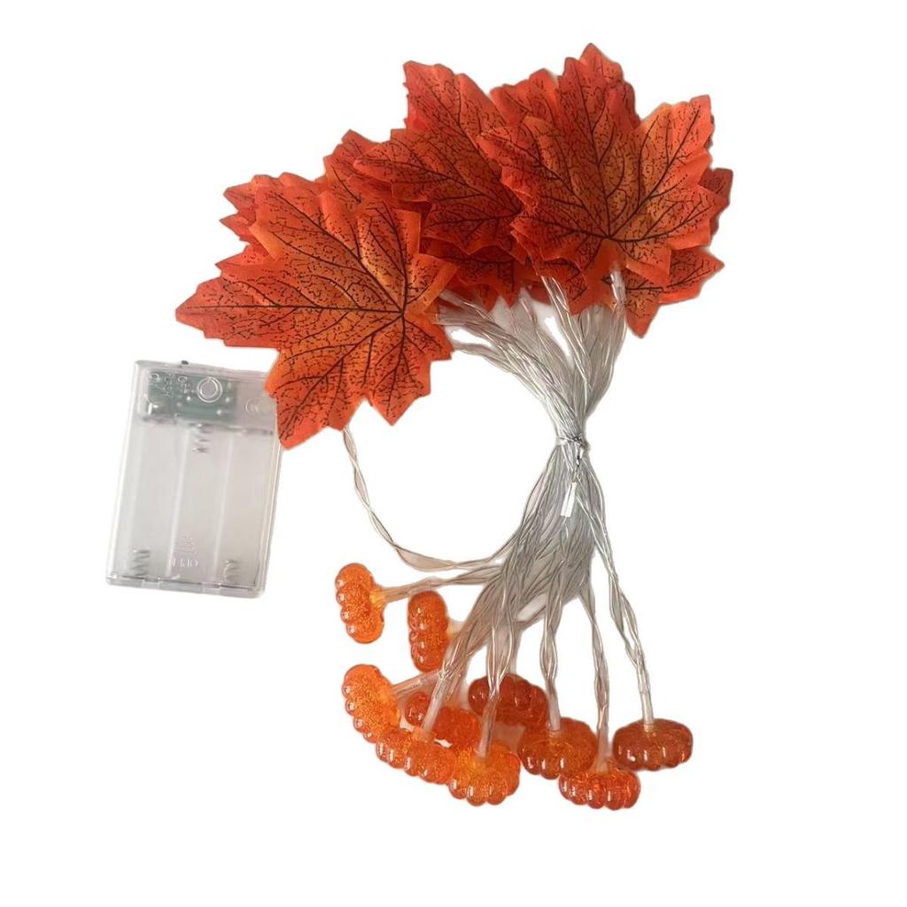 LED Balkabağı ve Akçaağaç Yaprağı Cadılar Bayramı Peri Işıkları - Pille Çalışan Parti Dekorasyonu