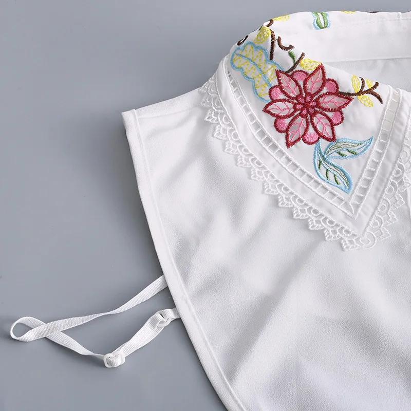 Women Embroidery Floral Shirt Fake Collar Shirt Detachable Lapel Necklace False Collar Blouse Half-Shirt Tops Fuax Cols