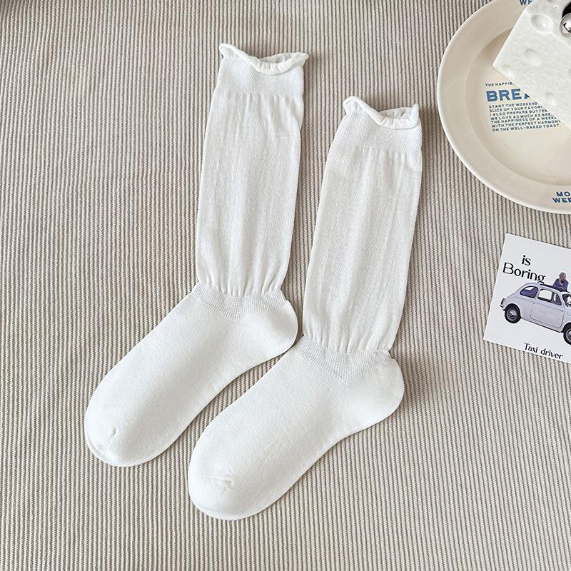 Gray Ballet Scrunched Over-the-Knee Socks for Women - Spring/Autumn Calf-Length with Miu Style Label
