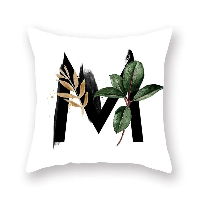 Sofa Pillow Cushion Wholesale Nordic Style Plant English Alphabet Peach Skin Pillowcase