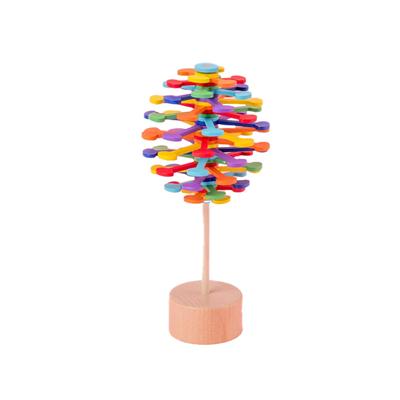 Hyack Sensory Stimulation Toy for Autism, Fibonacci Tree Fidget Toy with Rotating Lollipop, Wooden Toy (Colorful)