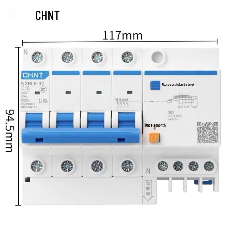 Chint 2P MCB Circuit Breaker with Air Switch, 220V RCD, 32A/63A, for Three-Phase Household Electrical Protection