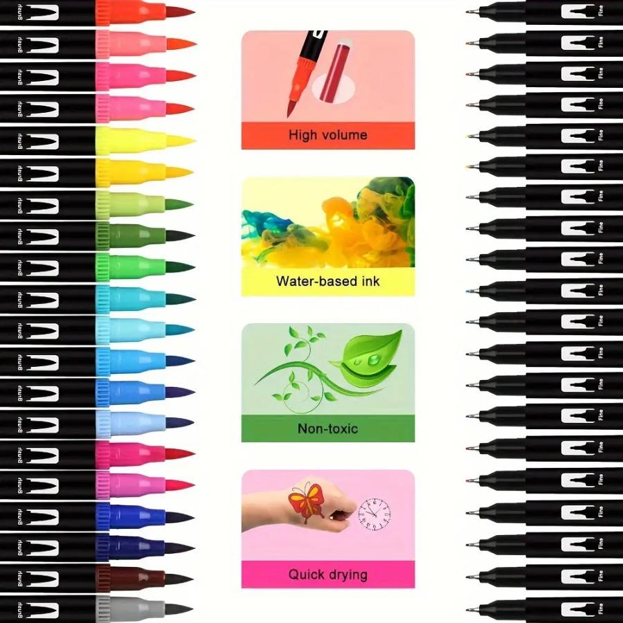 24-color Double-headed Black Pen Marker, Sketch Book and Painting Pen Set, Fine Tip and Wide Tip Design, Two-in-one Professional Art Supplies