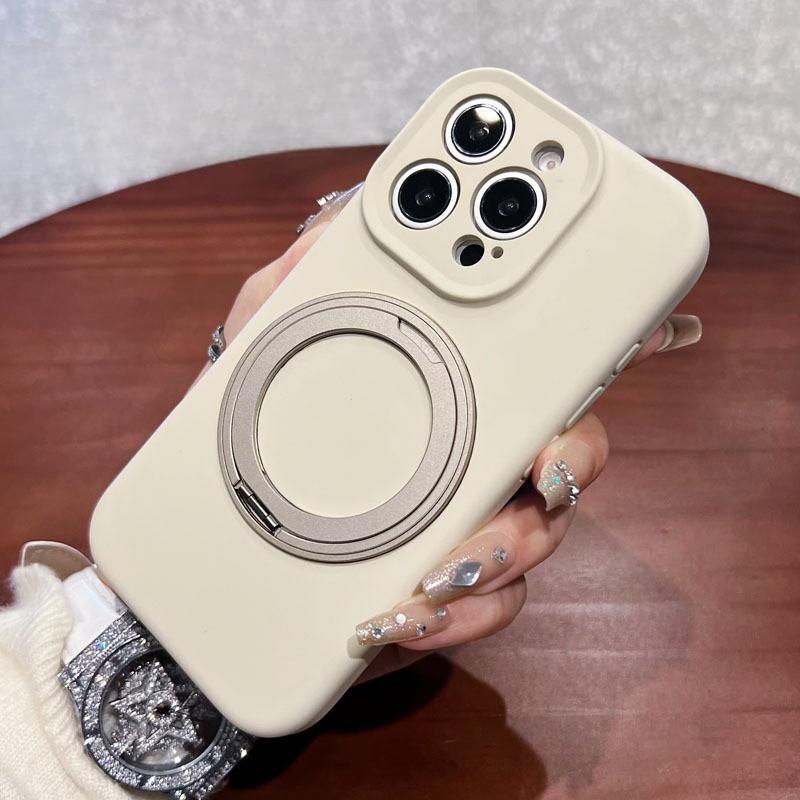 Apple 16pro Liquid Silicone Magnetic Suction Mobile Phone Case Rotating Bracket Suitable for IPhone15PRO Solid Color Protection Case