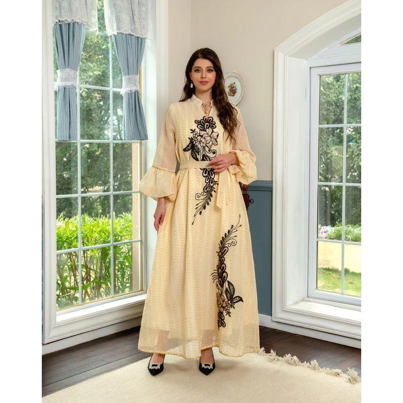 European and American 2023 New Women's clothing dress Embroidery Lace-up Long dress Embroidered Lace up Dress