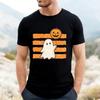 Unisexs Crew Neck T Shirt Cute Ghost Holding Pumpkin Balloon Graphic Tee Halloween Casual Short Sleeve Tops For Holiday Party Wear