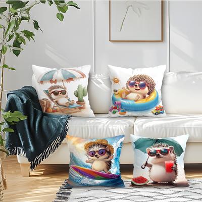 4Pcs Summer Leisure Hedgehog Cushion Covers Single-sided Printed 45CM Throw Pillow Case Cover Sofa Cushion Home Room Decor