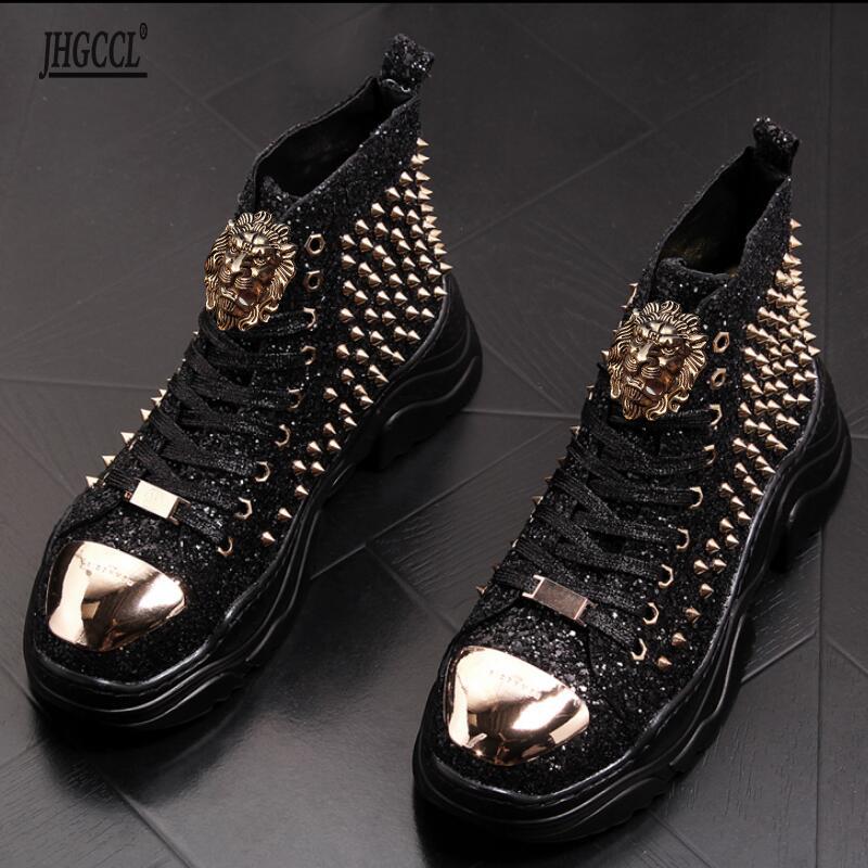 

High-top ancien Riding boots thick rivet casual shoes,zhongbang leather shoes, casual board shoes, thick sole rivet boots 44