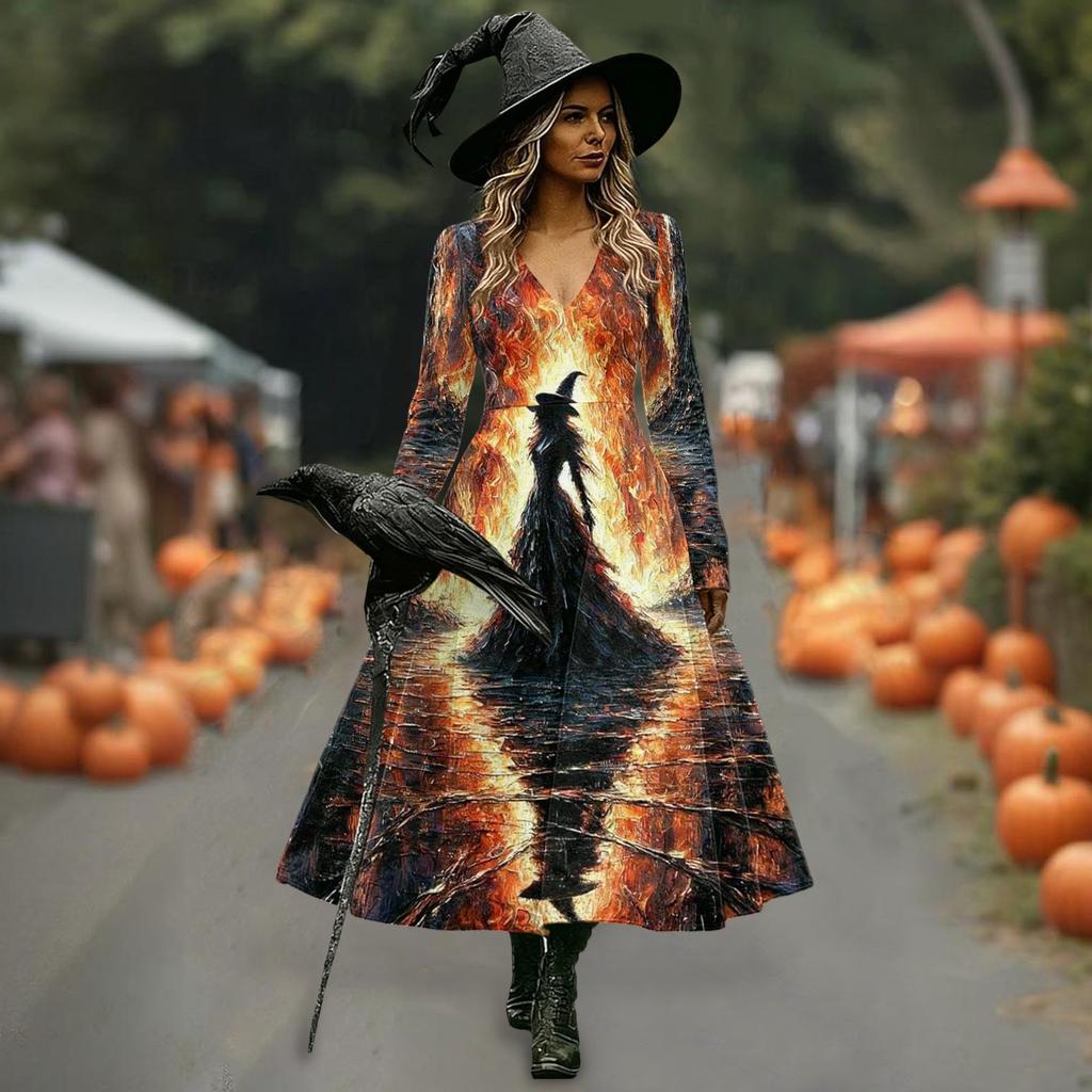 Dámské Halloweenské Midi Šaty na Párty a Festival
