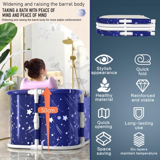 Velká skládací vana pro dospělé Extra velká skládací vana s plastovým rámem Volně stojící obvodová skládací vana Rodinné SPA Namáčecí vana