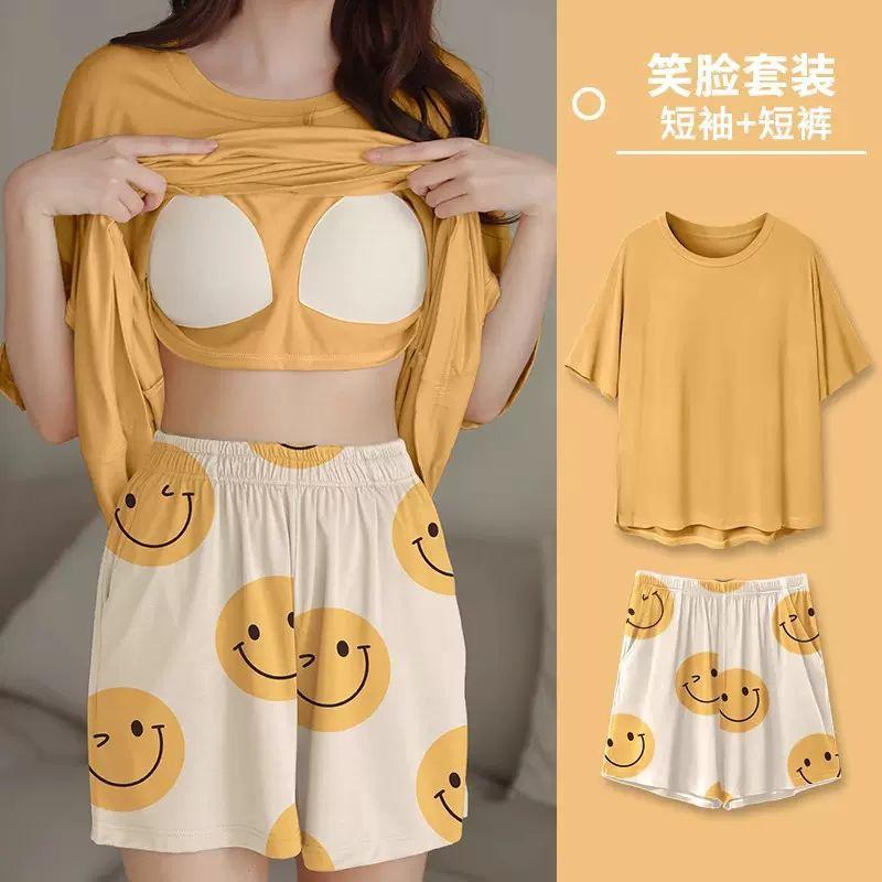 Pajamas for Women Large Size Summer Shorts Loose and Sweet Cartoon Can Be Worn Outside Home Clothes Set