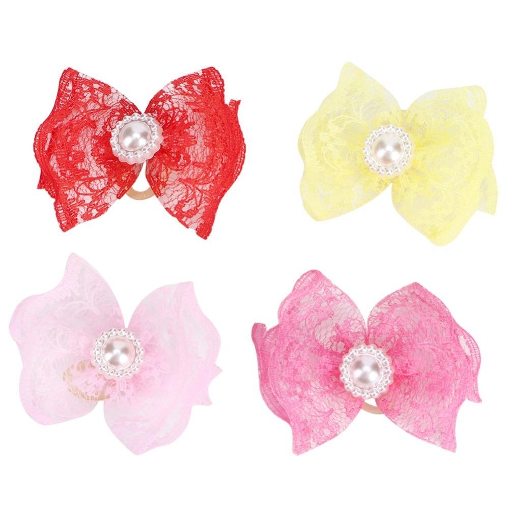 20Pcs Non-elastic Dog Hair Flower Lace Trim Pet Lace Headwear Pet Hair Tie  Daily Decoration