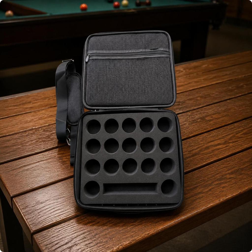 Billiard Ball Case Foam Lined Pool Balls Storage Adjustable Shoulder Strap