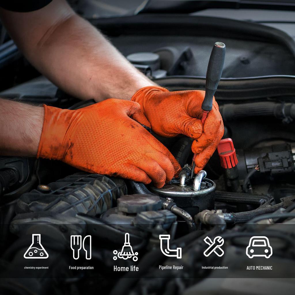 Ambo Chen Extra Thick Diamond Pattern Wear-Resistant Nitrile Auto Repair Gloves