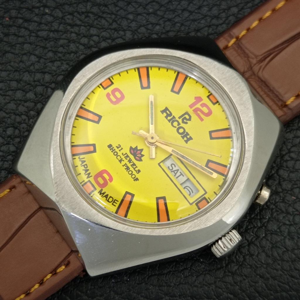 VINTAGE RICOH R31 AUTOMATIC JAPAN MENS YELLOW COLOR DIAL WATCH a707936-1