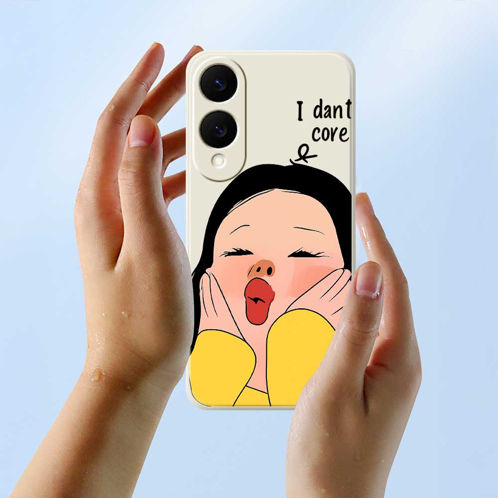 For Samsung Galaxy S25 Edge Case Girl Holding Face Pattern Printing Straight Edge TPU Phone Back Cover