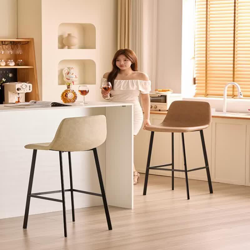 Light Luxury Crazy Horse Leather Bar Stool
