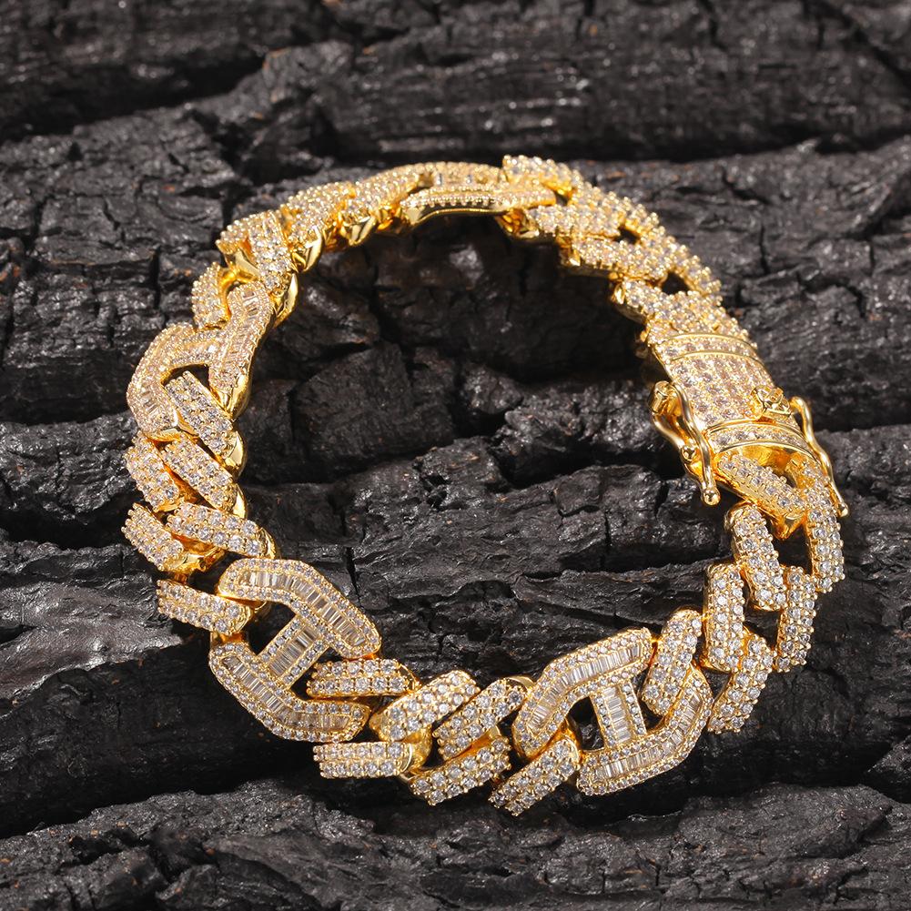 New Hip Hop Gold Jewelry Gold Silver Zircon Cuban Link Bracelet Bling Micro Zircon Bracelet Women Men Iced Out Diamond Bracelets