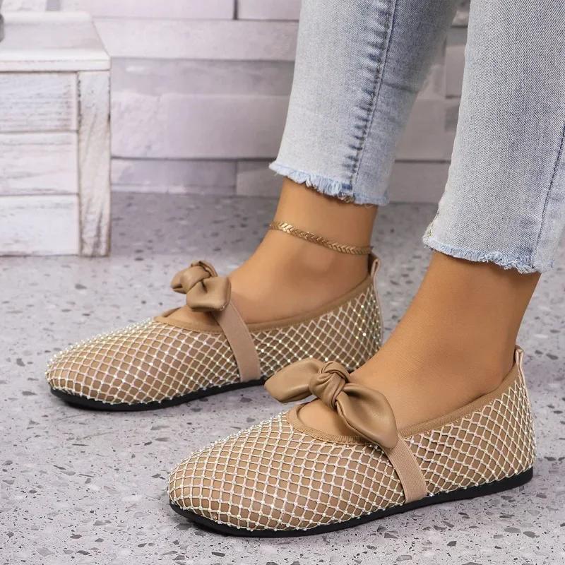 

2024 Лидер продаж Роскошные балетки со стразами и заклепками Женские туфли Мэри Джейн с бантом на мягкой подошве Женские мокасины с кристаллами и пряжкой 43 абрикосовый