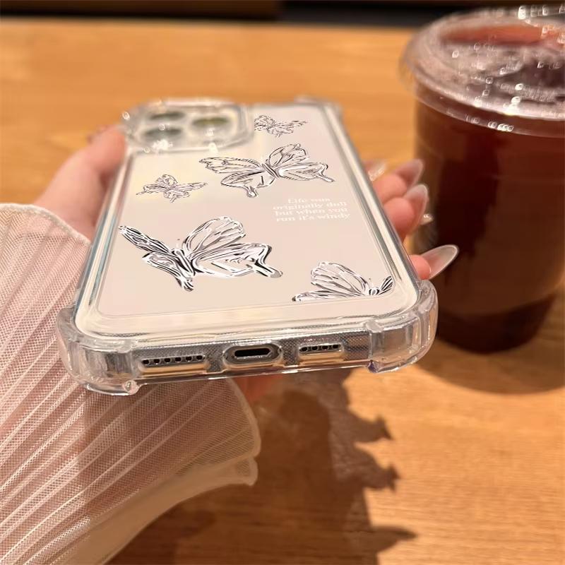 Silver Butterfly Transparent Phone Case For iPhone 17 Pro Max 11 12 13 14 Plus 15 16 Pro 17 Air X XR XS Silicone Clear Cover