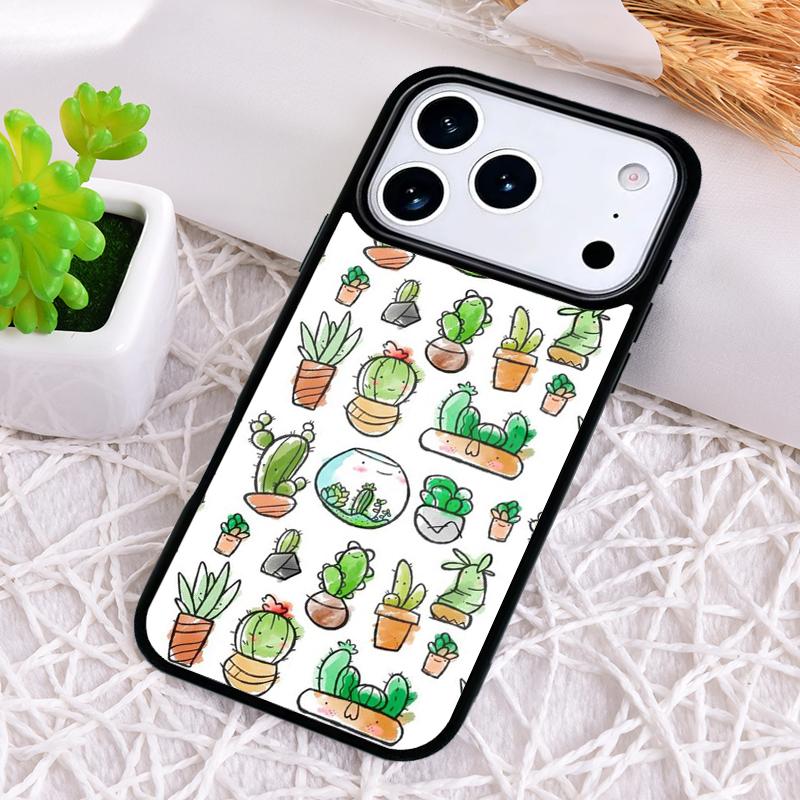 Cactus Plants Succulents Soft Phone Case for iPhone 17 Air 16 15 11 12 14 13 Pro Max Shockproof Cover