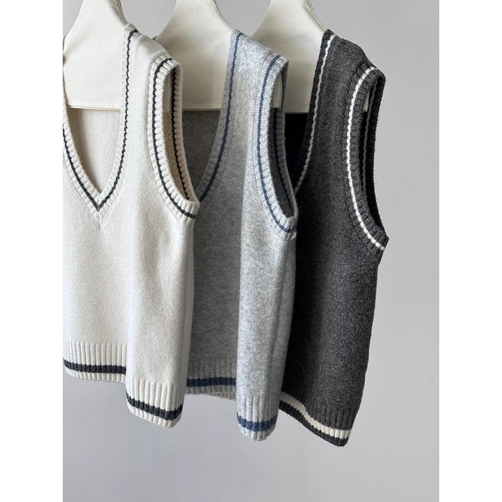 DIMANAF 2025 Plus Size Sweaters Vest Autumn Women Solid V-Neck Sweaters Knitting Loose Grey Beige Sweater