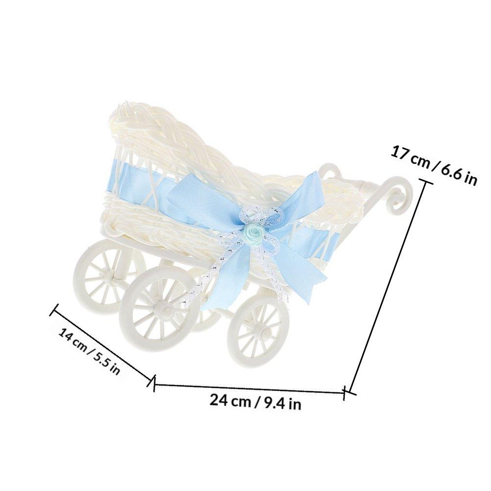 

2Pcs Lovely Shower Gift Basket Cart Style Imitation Rattan Woven Serving Basket for Candies Snacks Favors Home Party
