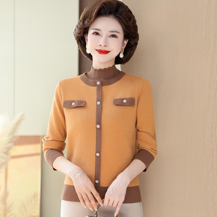 

Middle-aged Mother Autumn and Winter Knitted Bottoming Shirt New Women s Clothing Fleece Thickened Top 3XL оранжевый