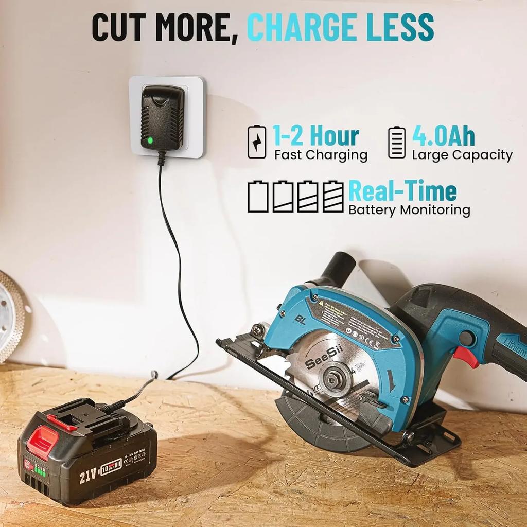 Seesii Bezdrátová mini okružní pila 4-1/2" Elektrická kompaktní okružní pila 5380RPM pro řezání dřeva plastu měkkých kovů Elektrické nářadí