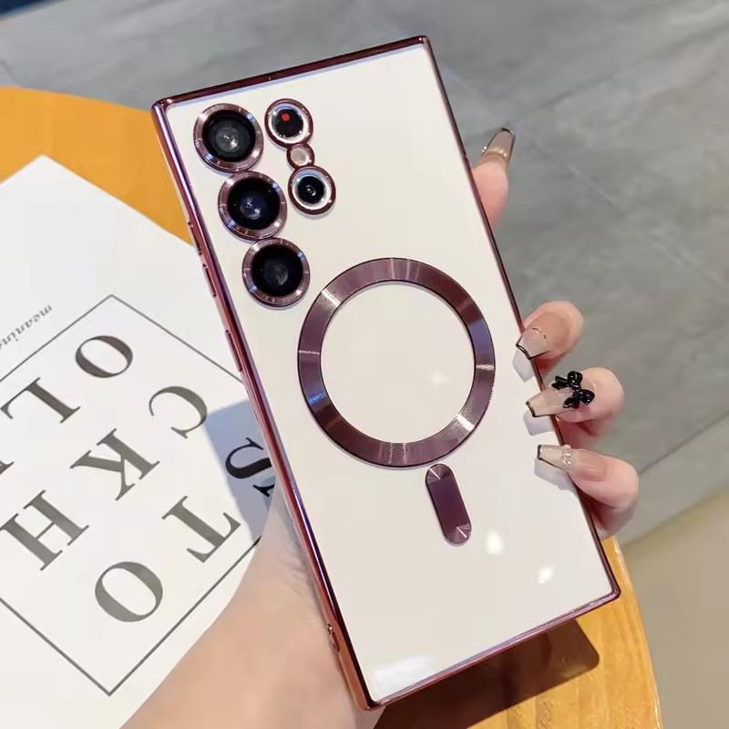 Luxury Plating Transparent For Magsafe Phone Case For Samsung Galaxy S25 S24 S23 Ultra Plus FE Wireless Charge Shockproof Cover