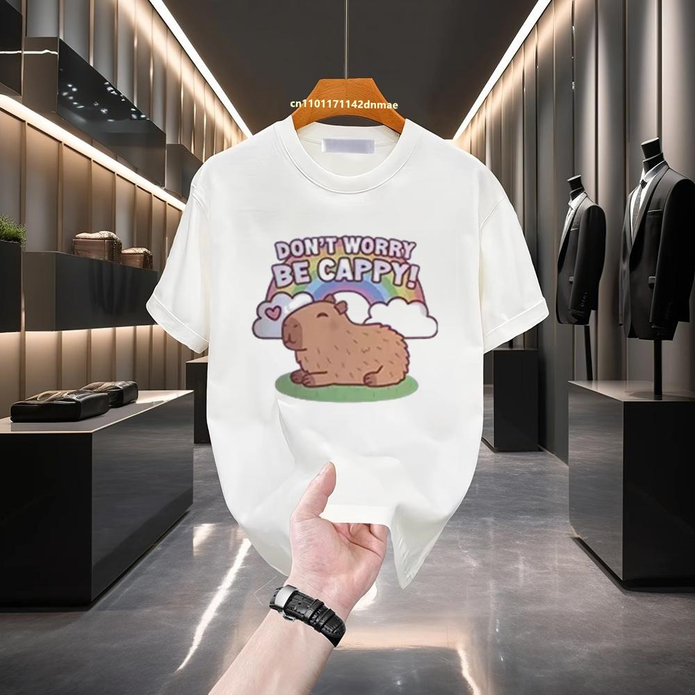 Cartoon Süßer Junge T-Shirt Tier Capybara Aufdruck Kinder Bequem Rundhals Weißes T-Shirt Kurzarm