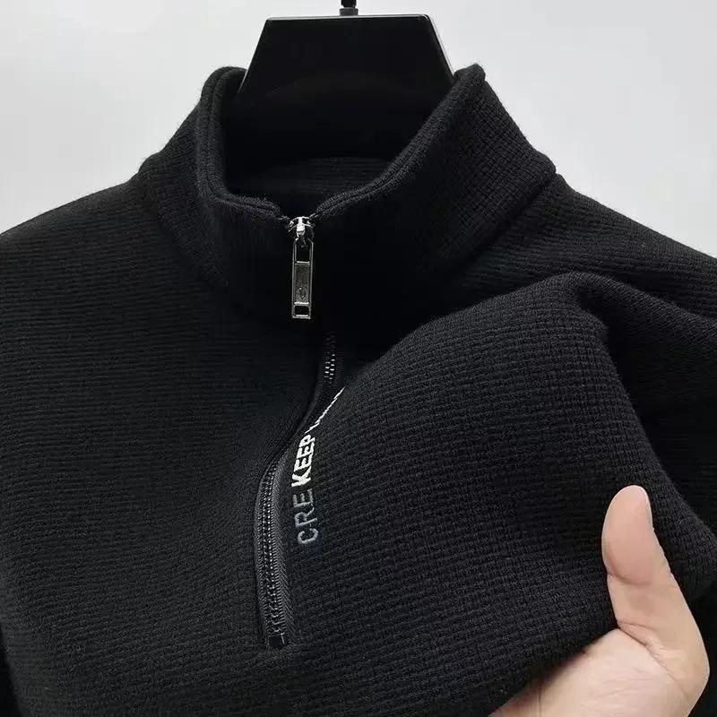 

Thicken Warm Fleece Men s Sweatshirt Half Zipper Letter Embroidery Stand Collar Vintage Pullover Loose Jogger Sport Sweater M чёрный