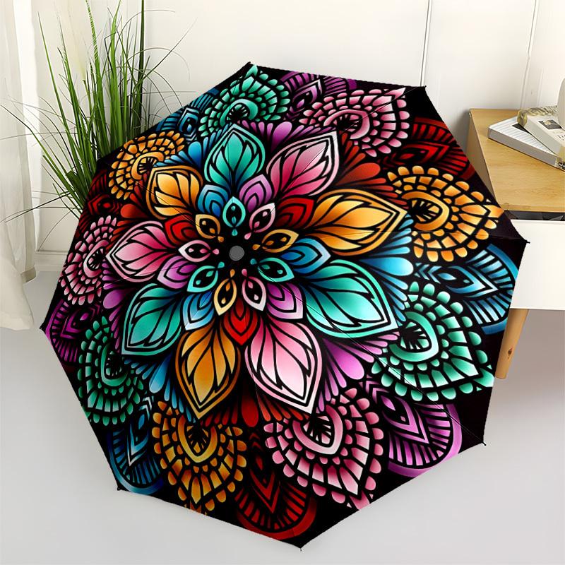1pc Colorful Mandala Pattern Folding Umbrella, Durable, Suitable for Outdoor Activities or Rain, Suitable for Commuting Yy251027094