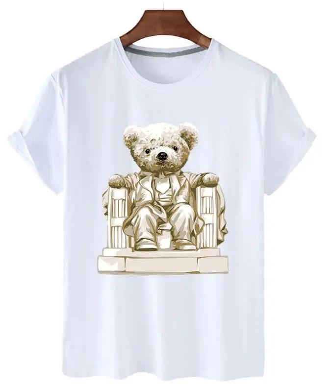 

Womens Teddy Bear Print Loose Short Sleeve Tshirt Aesthetic Harajuku Style Top Polyester Fabric Shopping Clothing S
