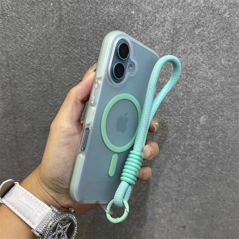 Bonbon-Farbkontrast für Armband-Hülle für Für Iphone 16 14 1 Pro Max Plus 13 12 Lanyard Mattierte Harte Stoßfeste Abdeckung