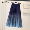 Women's Knit Midi Skirt with Pleated Hem A-Line Boot Skirt for Autumn Winter QT2287