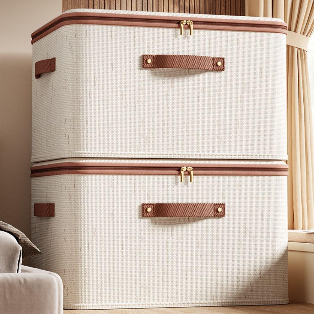 with Lid Linen Zipper Storage Boxes Large Capacity Clothing Storage Basket Sorting Box  Home