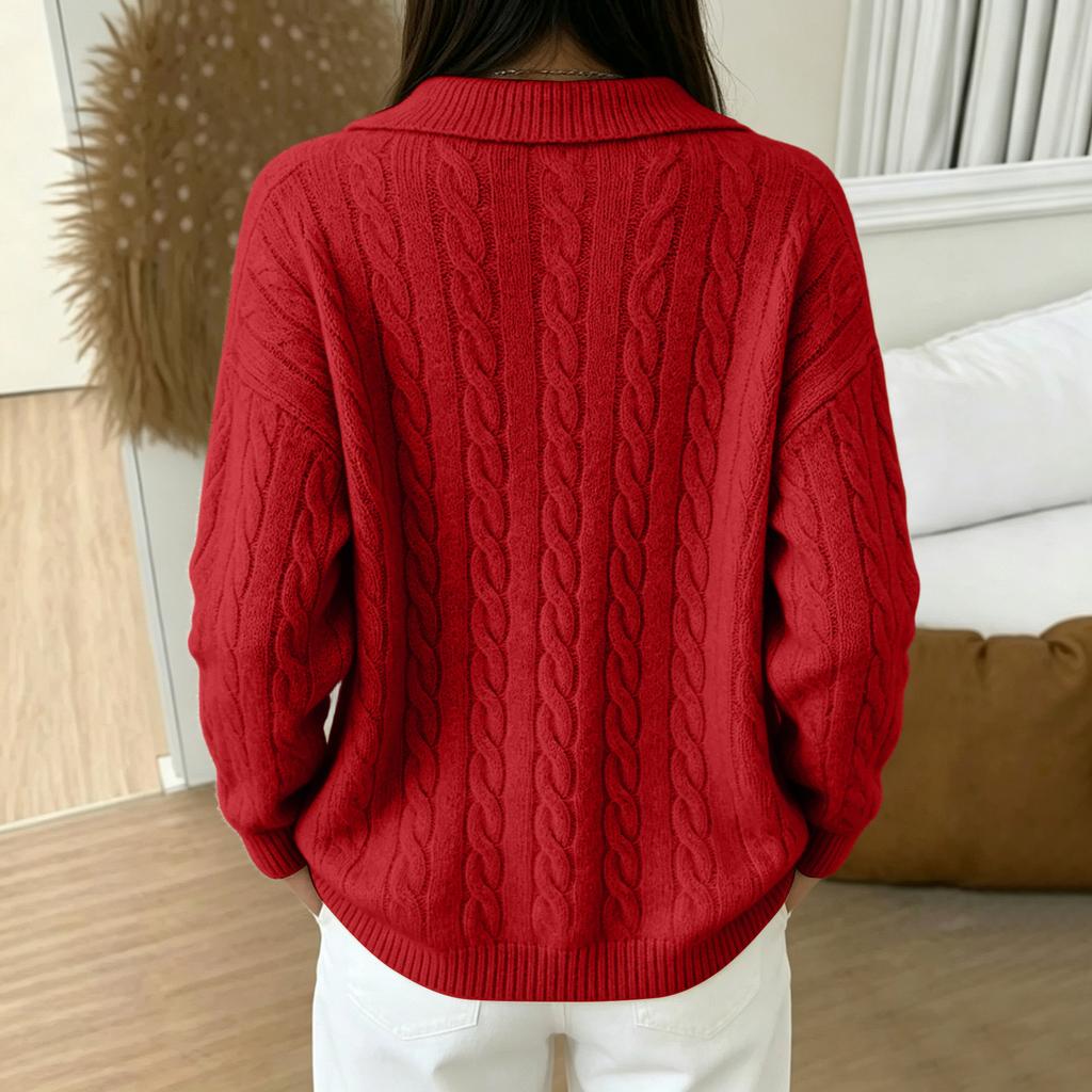 Damen Lässiger Kragen Strickoberteil