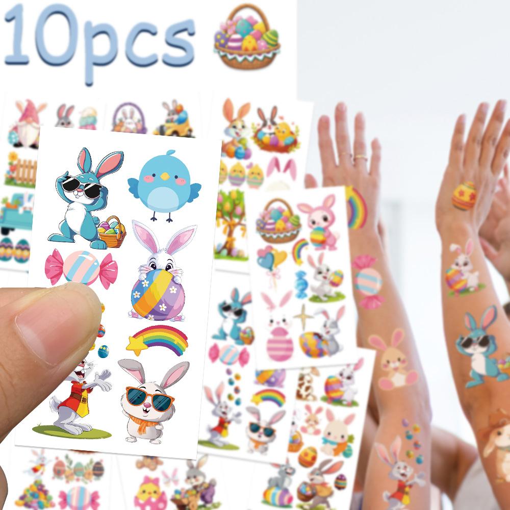 10sheets Easter Day Tattoo Stickers For Hand Arm Body Fake Decorative Waterproof Tattoo Stickers Kids Creative Festival Gifts