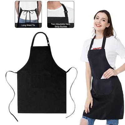Fashion Unisex Bib Apron Black With 2 Pockets Kitchen Apron Waterdrop Resistant Cooking Apron Restaurant Waiters