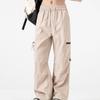 Women Elastic High Waist Pant Casual Fit Wide Leg Long Pants Trousers With Pockets