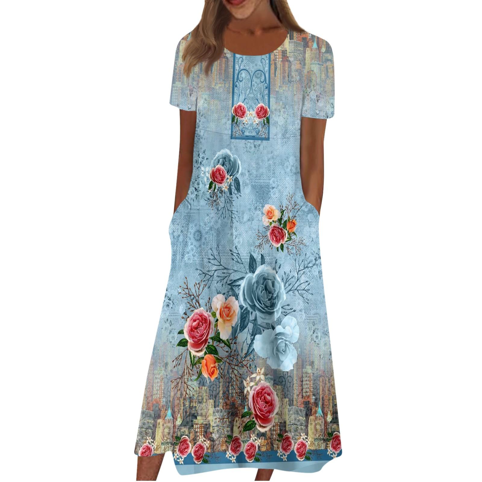 

Жен. Повседневные платья Платья с принтами Летние платья С принтами Плиссированные платья-миди с круглым вырезом Классический Классический На открытом воздухе Повседневные С короткими рукавами Свободные платья S