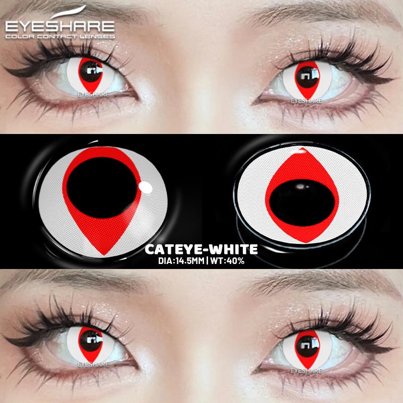 2Pcs Halloween Contact Lenses Colored Contact Lenses for Eyes Cosplay Black Lenses White Cat Eye Lens Red Lenses Yearly