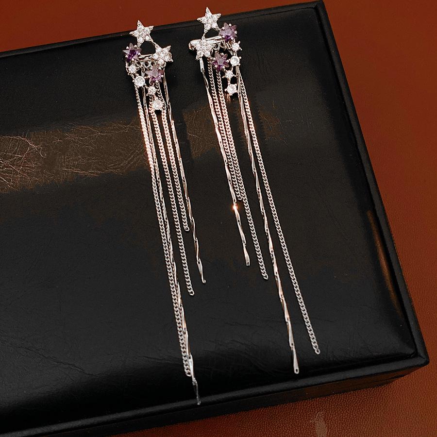 Zirconia Star Tassel No-Piercing Ear Clip – High-End, Luxurious Earrings for Women