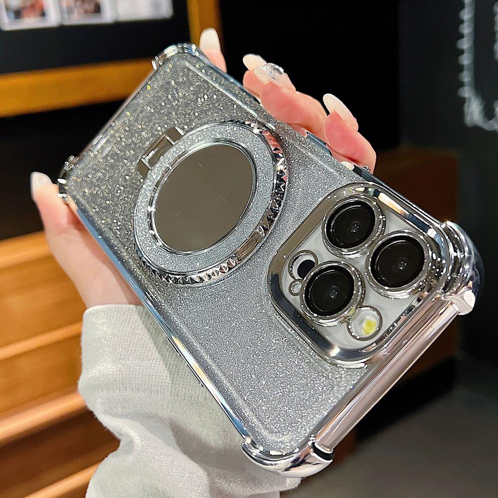 Plating Flash Mirror Holder Stand Weiches Silikon Vier Ecken Luftkissen Stoßfeste Schutzhülle für OPPO Reno Realme OnePlus Vivo