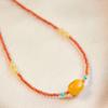 Nanhong Agate & Amber Red Beaded Pendant Choker Necklace