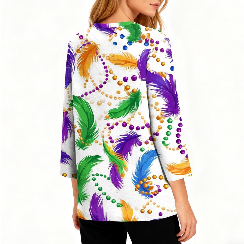 3/4-Ärmel Damen-Oberteile mit Blumendruck, Vintage-Mode, lässig, locker, mit Rundhalsausschnitt, Übergröße