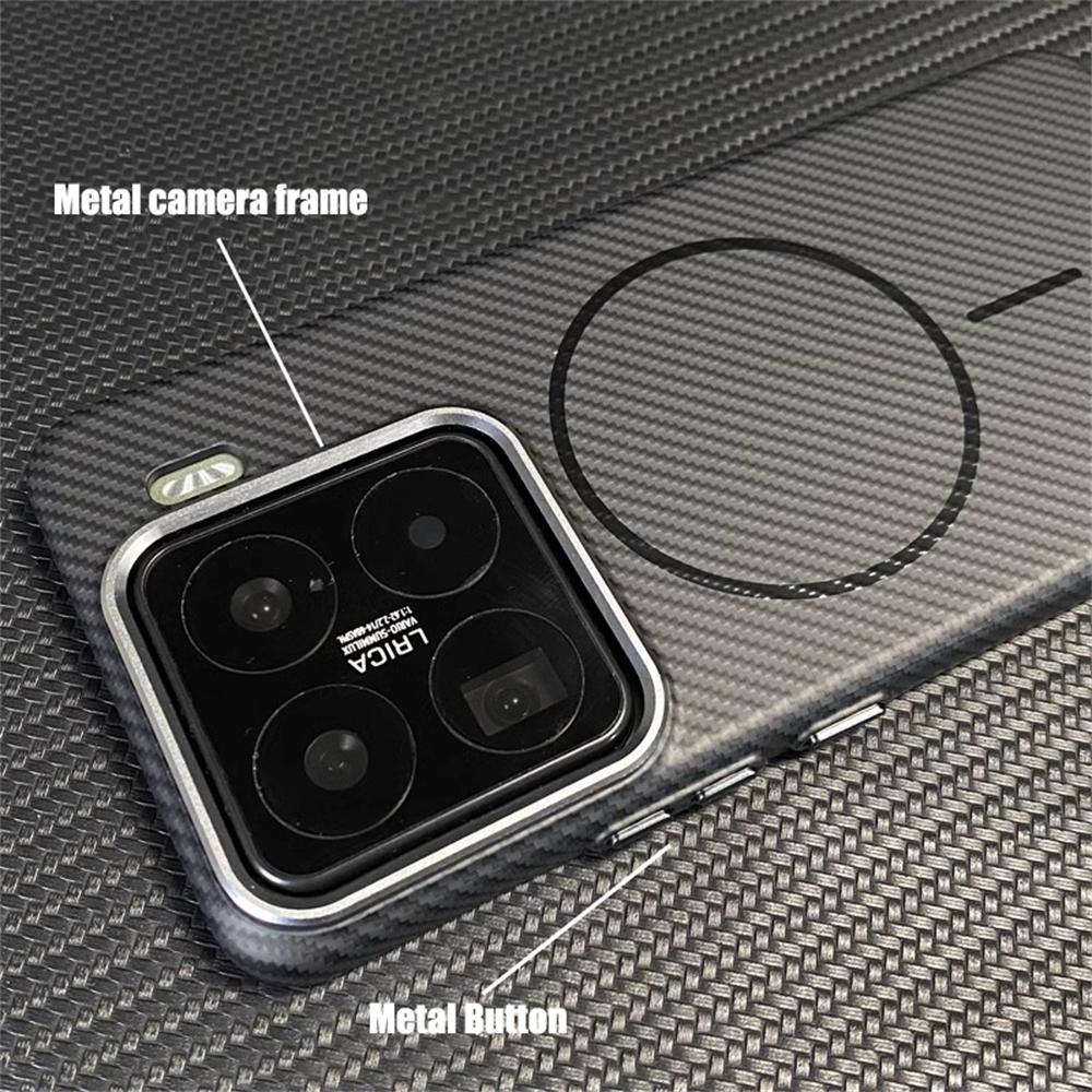 Ultra thin Carbon Fibre Pattern Metal Lens Frame Case for Xiaomi Mi 15 Pro Mi 14 Magnetic Wireless Charging Hard PC Slim Cover